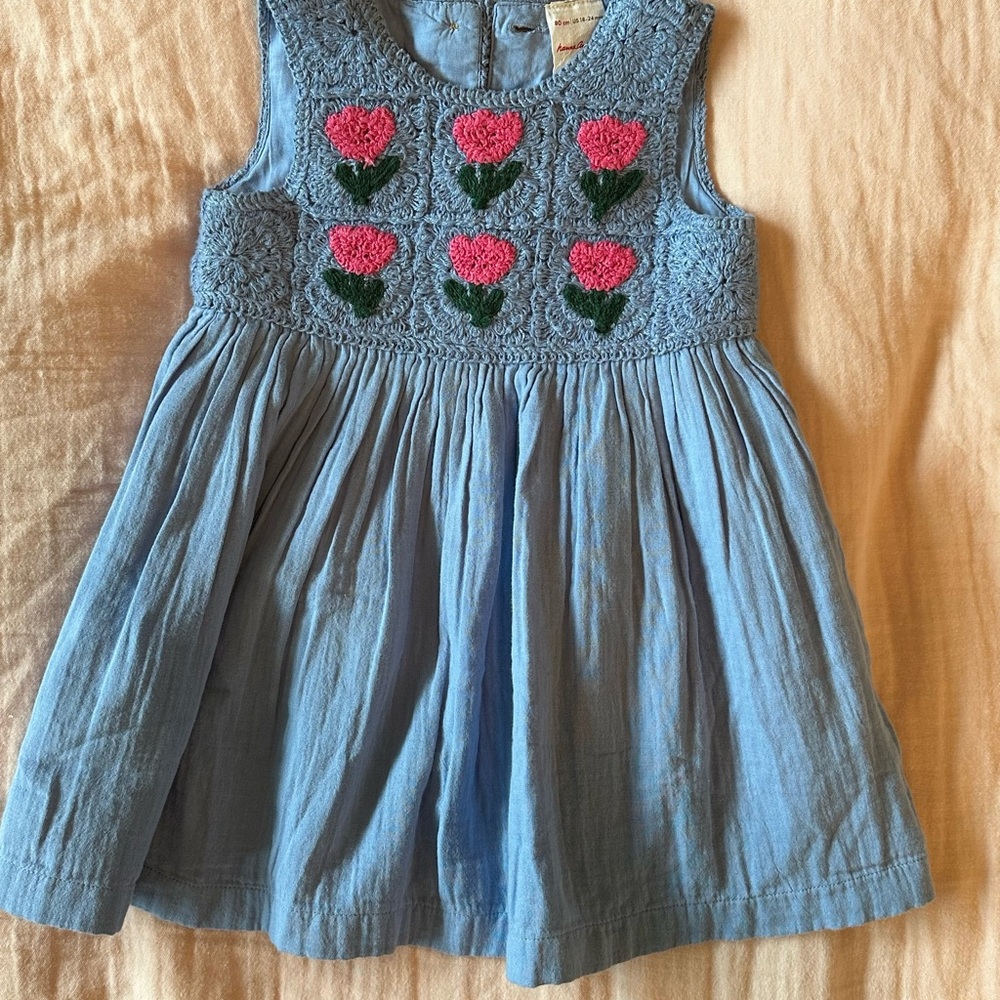 Hanna Andersson Crochet Picnic Dress with Pink Floral Design